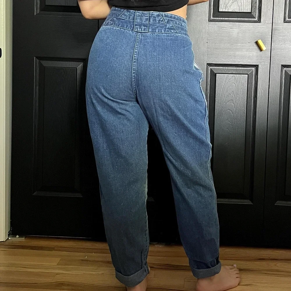vtg‎ 80s Brittania dark denim mom jeans front double buckle size 11 tapered